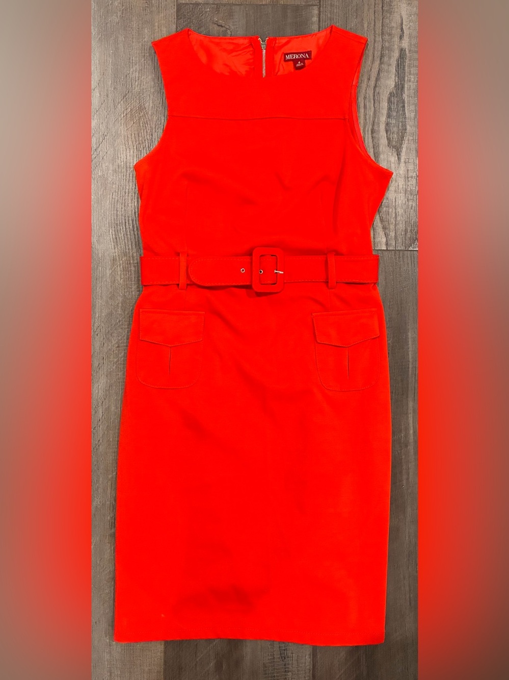 Merona Womens Sz 4 Sheath Dress Orange Knit Sleeveless Belt